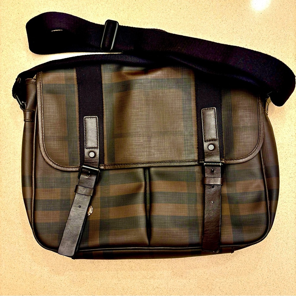 BURBERRY Smoked Check Brown Grifford Messenger Bag Crossbody